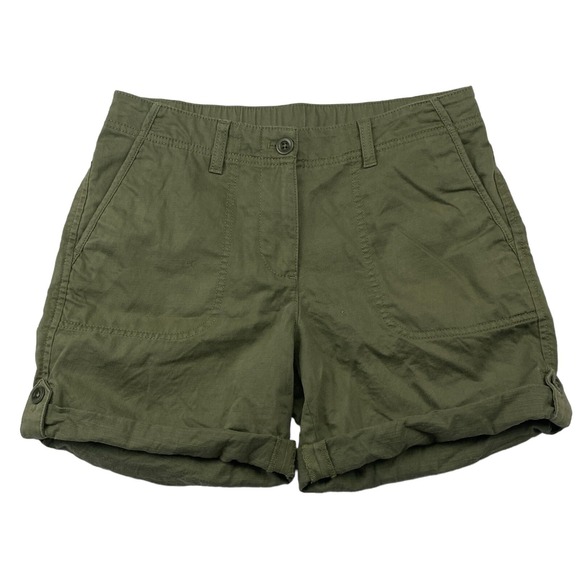 Talbots Pants - Talbots Green Roll Tab Cuffed Hem Chino‎ Shorts Sz 2 Cotton Lyocell LINEN Blend